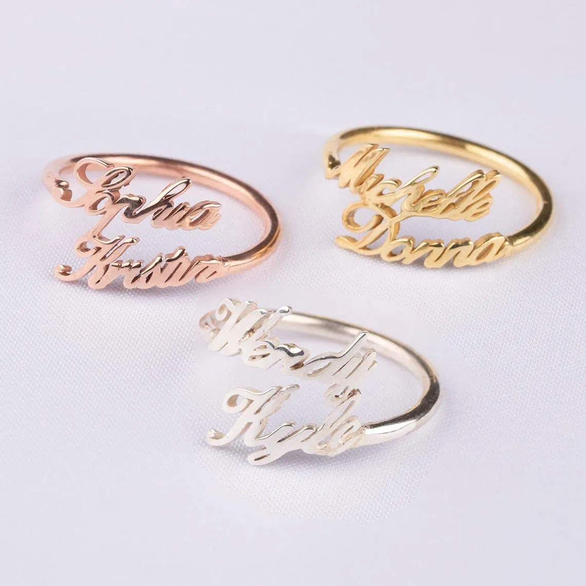 1-3 Names Rings Personalized, Customized Dainty Stacking Name Ring Promise Anniversary Mothers Day Jewelry Gifts for Women, Girlfriend, Couples