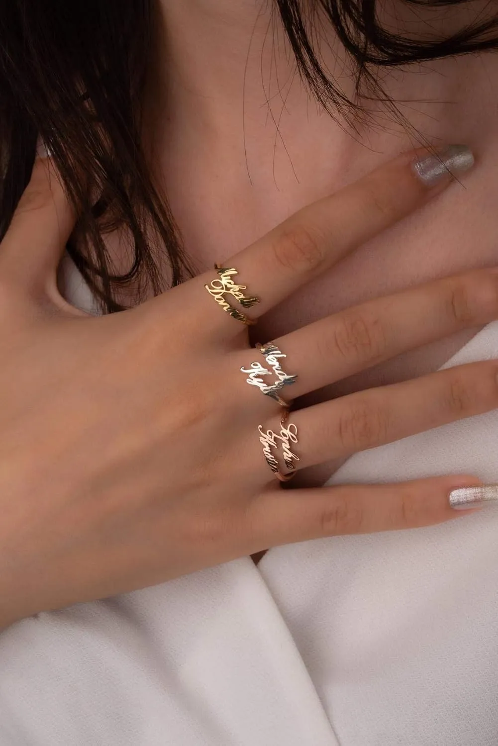 1-3 Names Rings Personalized, Customized Dainty Stacking Name Ring Promise Anniversary Mothers Day Jewelry Gifts for Women, Girlfriend, Couples