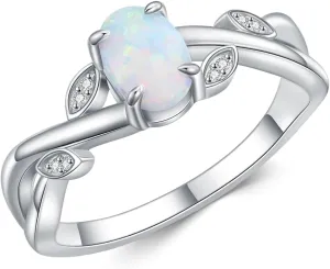 1 Carat Opal Ring 925 Sterling Silver Oval Shape Opal Engagement Ring for Women with Moissanite Promise Ring Valentine's Day Jewelry Gifts for Her