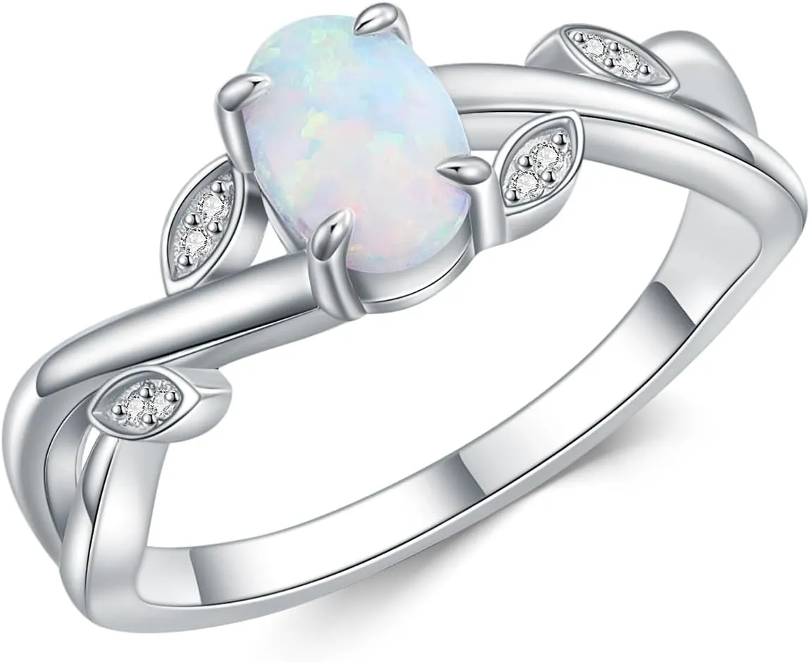 1 Carat Opal Ring 925 Sterling Silver Oval Shape Opal Engagement Ring for Women with Moissanite Promise Ring Valentine's Day Jewelry Gifts for Her