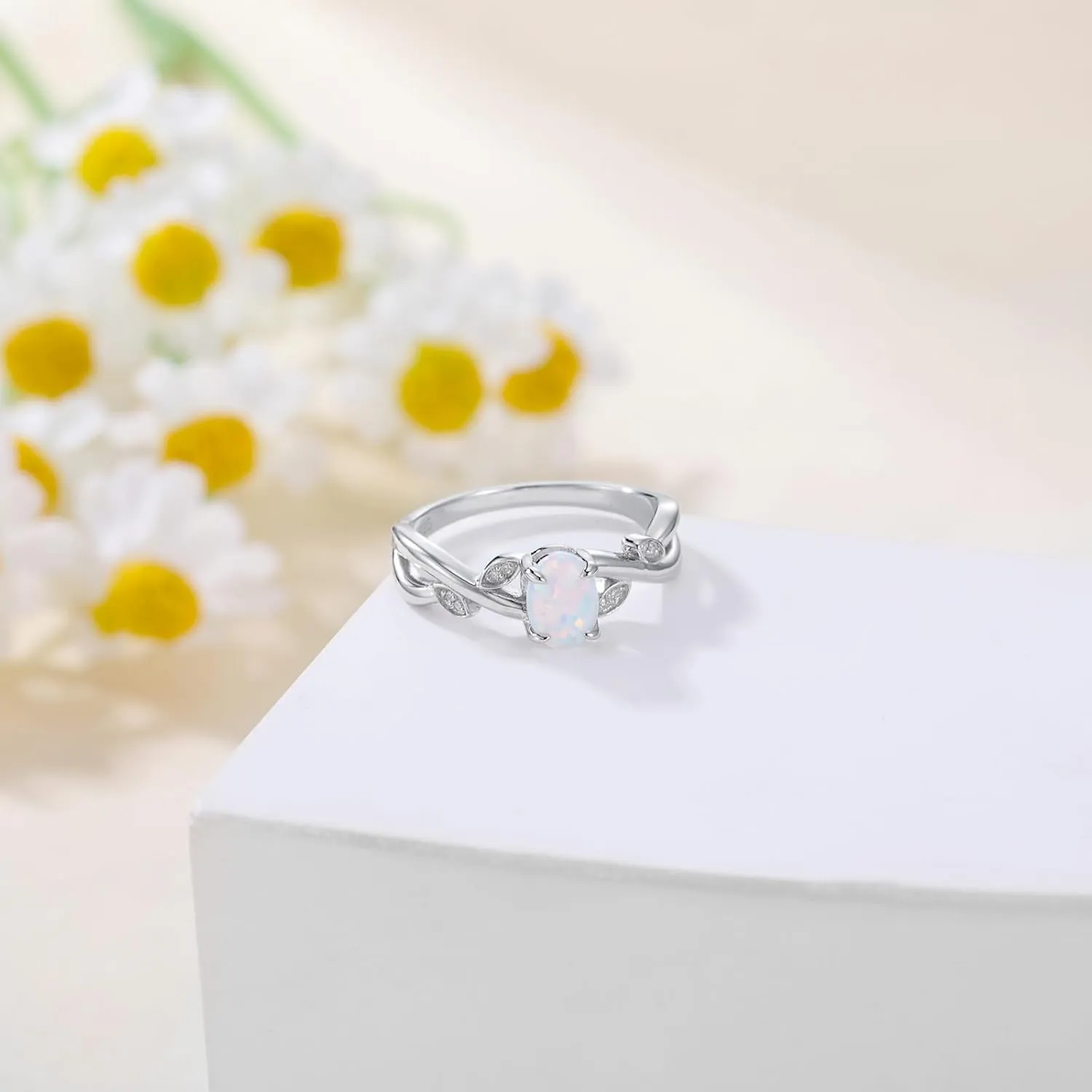 1 Carat Opal Ring 925 Sterling Silver Oval Shape Opal Engagement Ring for Women with Moissanite Promise Ring Valentine's Day Jewelry Gifts for Her
