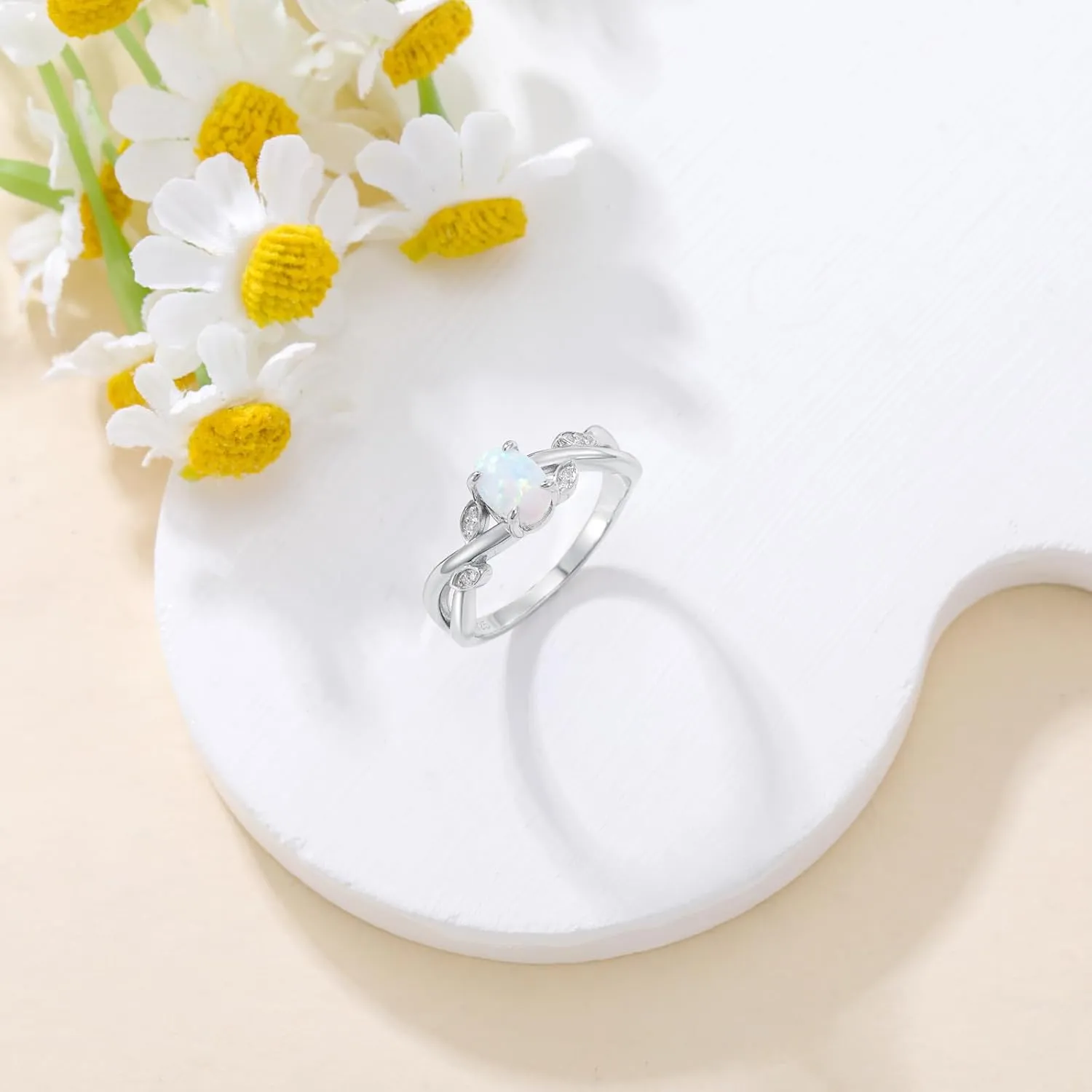 1 Carat Opal Ring 925 Sterling Silver Oval Shape Opal Engagement Ring for Women with Moissanite Promise Ring Valentine's Day Jewelry Gifts for Her
