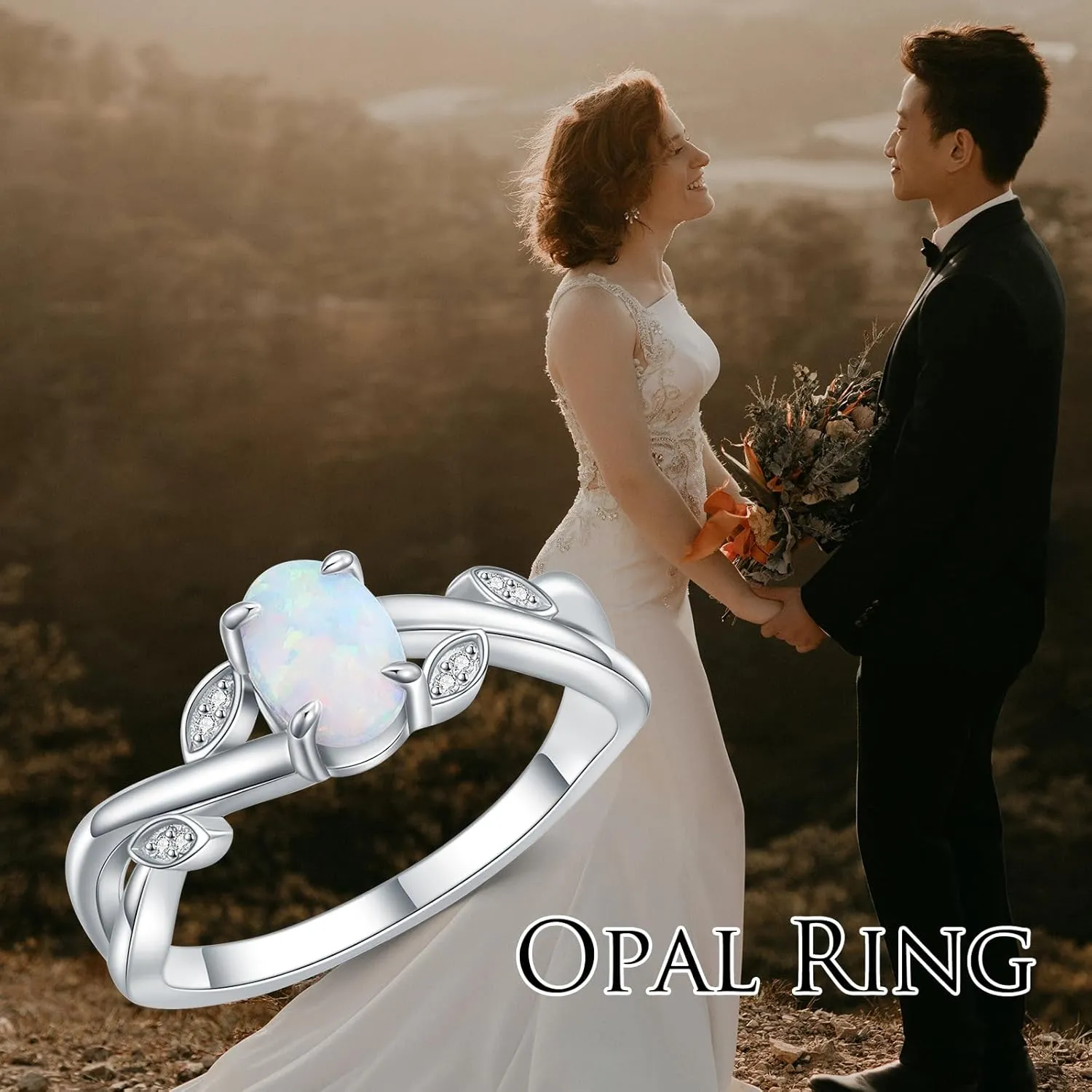 1 Carat Opal Ring 925 Sterling Silver Oval Shape Opal Engagement Ring for Women with Moissanite Promise Ring Valentine's Day Jewelry Gifts for Her