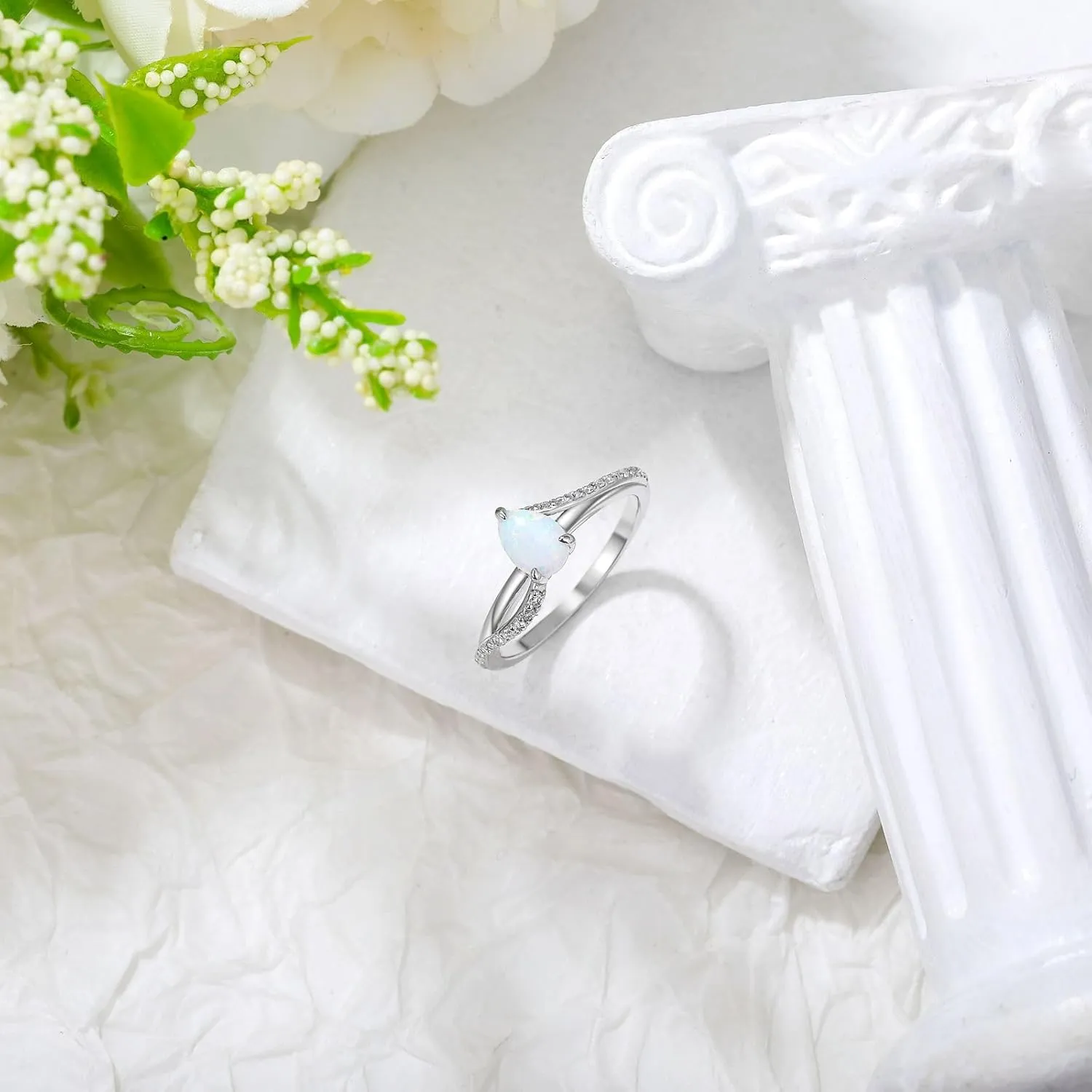 1 Carat Opal Ring for Women 925 Sterling Silver Pear Shape Opal Engagement Ring with Moissanite Promise Ring Jewelry Gifts for Her