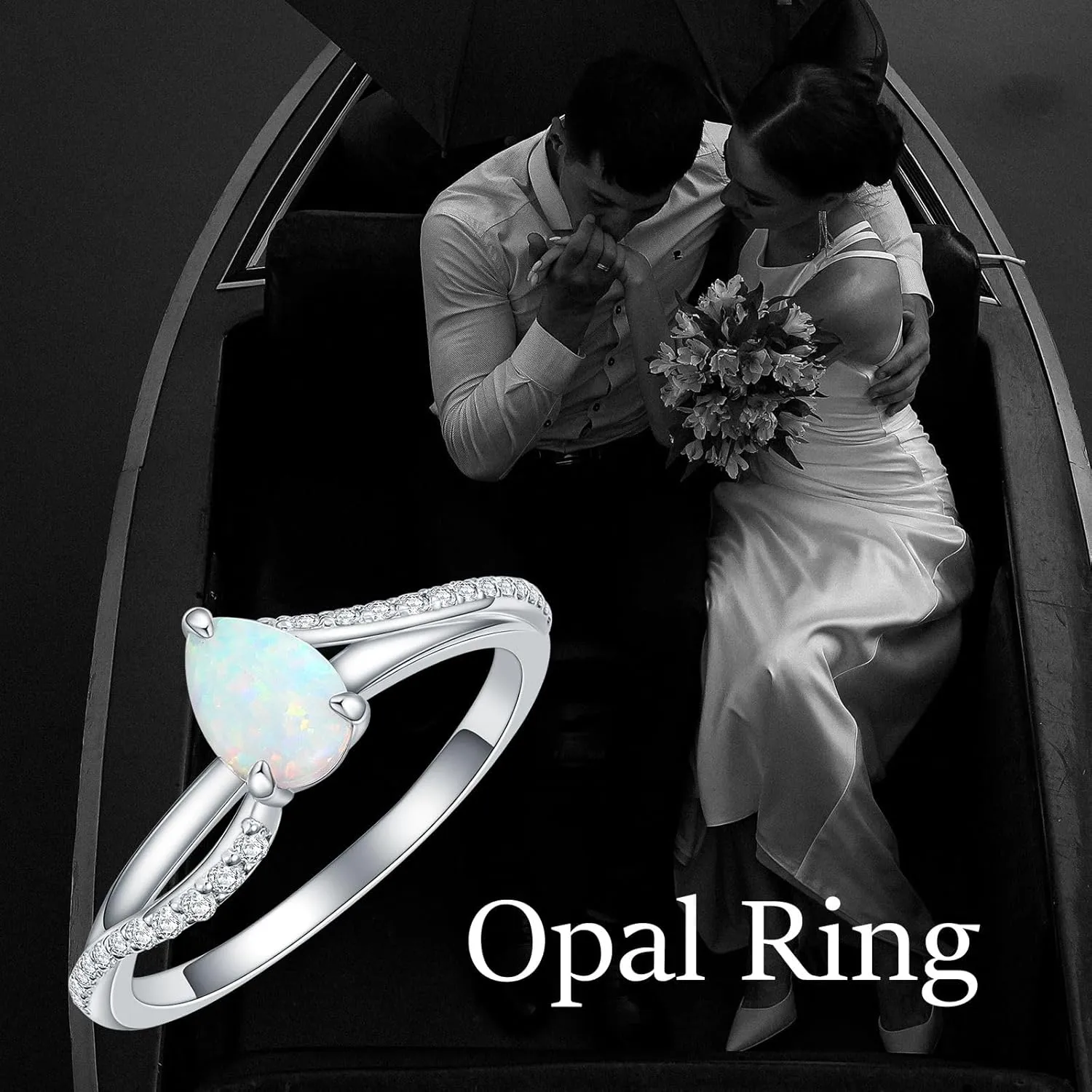 1 Carat Opal Ring for Women 925 Sterling Silver Pear Shape Opal Engagement Ring with Moissanite Promise Ring Jewelry Gifts for Her