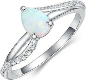 1 Carat Opal Ring for Women 925 Sterling Silver Pear Shape Opal Engagement Ring with Moissanite Promise Ring Jewelry Gifts for Her