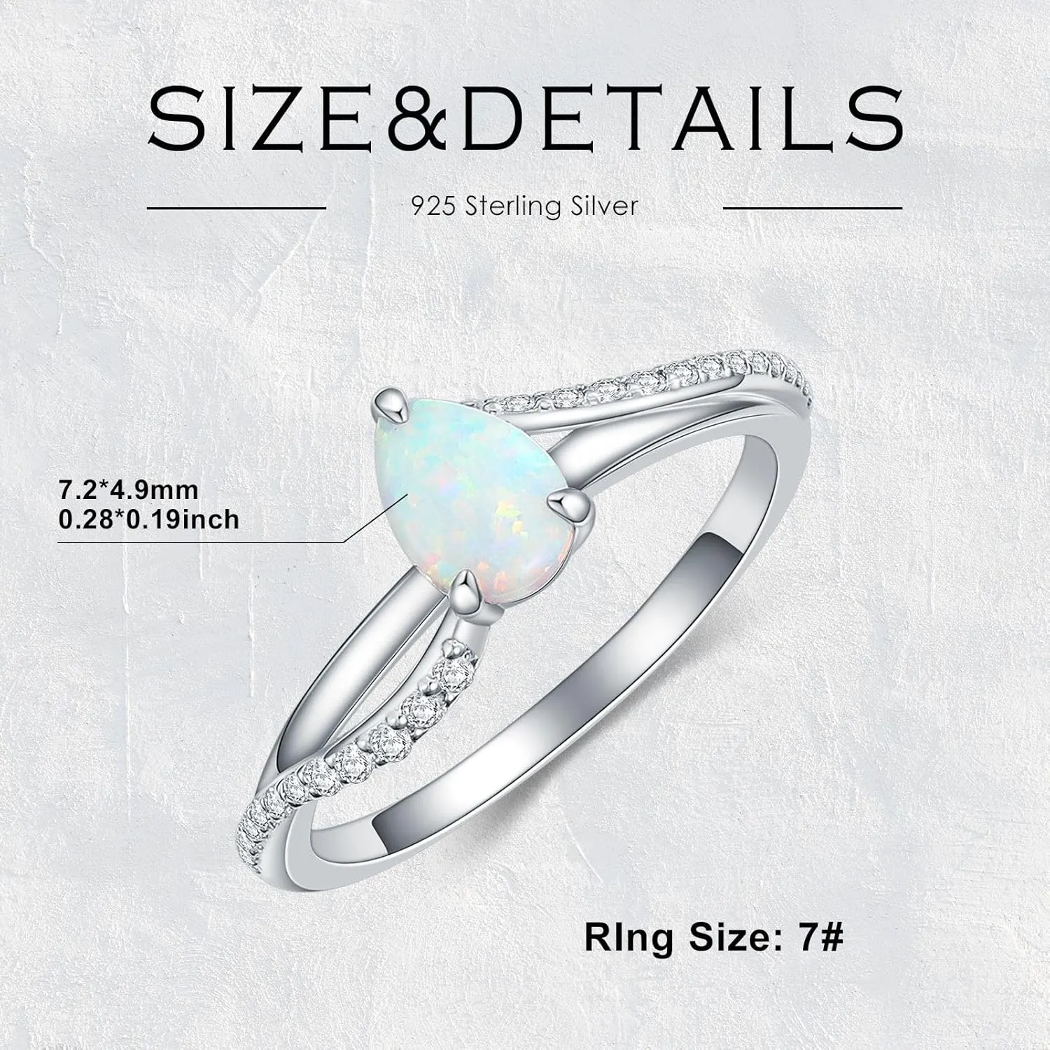 1 Carat Opal Ring for Women 925 Sterling Silver Pear Shape Opal Engagement Ring with Moissanite Promise Ring Jewelry Gifts for Her