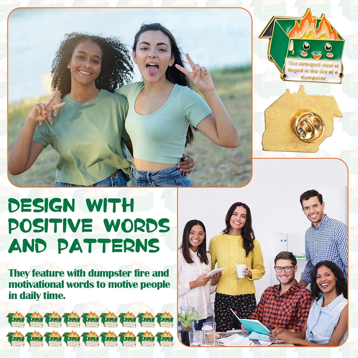 10 Sets End of Year Student Gifts Positive Dumpster Pins Motivation Cards Graduation CNA Nurses Week Gifts (Classic Colors)