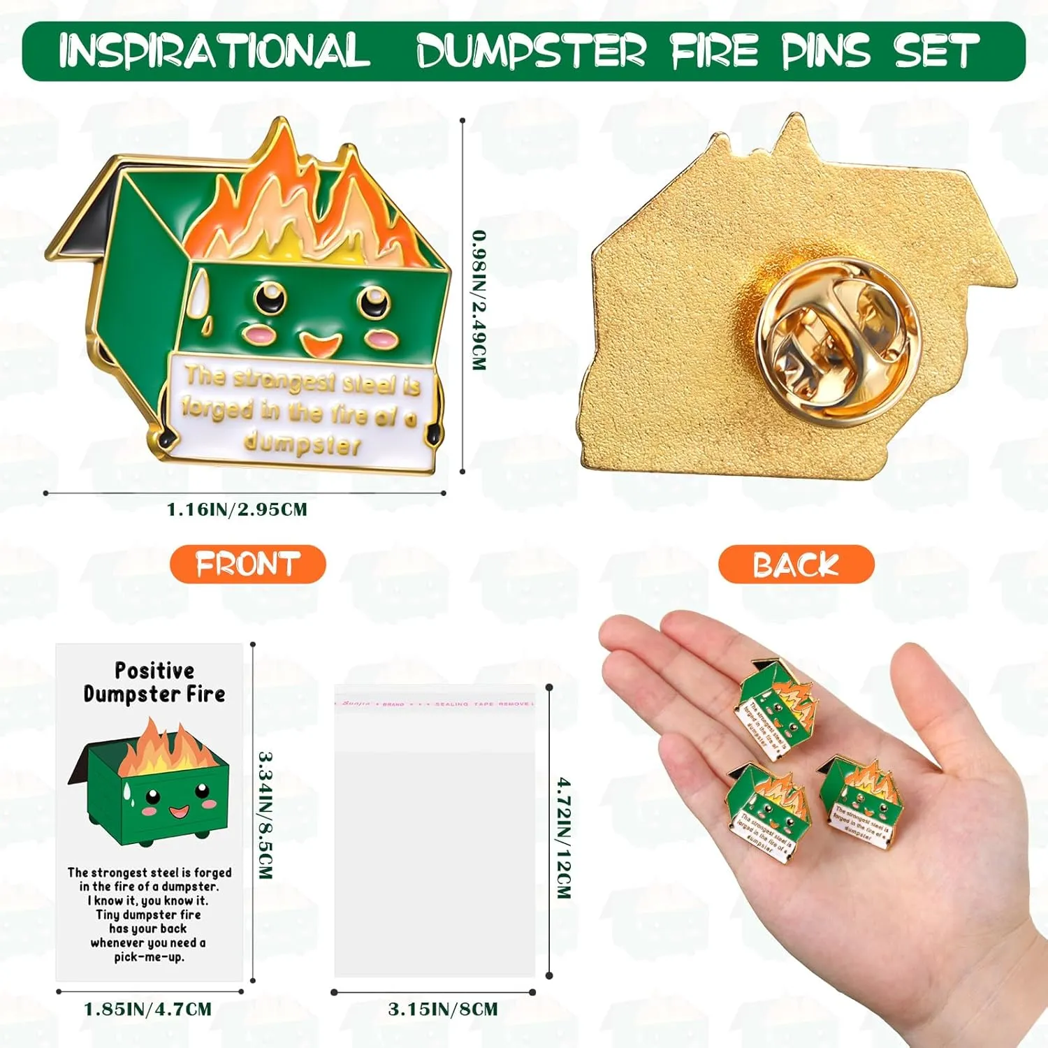 10 Sets End of Year Student Gifts Positive Dumpster Pins Motivation Cards Graduation CNA Nurses Week Gifts (Classic Colors)