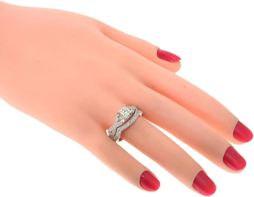 1.00 CT TW GIA Certified Princess Cut Diamond Encrusted Braided Engagement Bridal Set in Platinum
