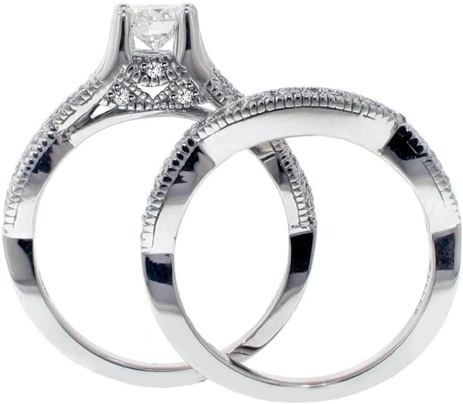 1.00 CT TW GIA Certified Princess Cut Diamond Encrusted Braided Engagement Bridal Set in Platinum
