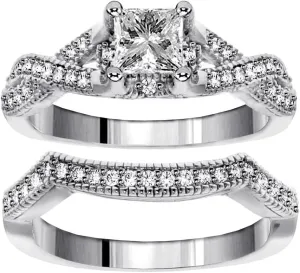 1.00 CT TW GIA Certified Princess Cut Diamond Encrusted Braided Engagement Bridal Set in Platinum