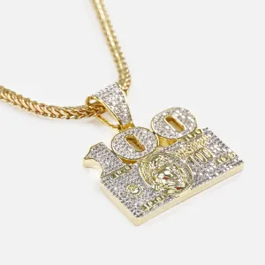 100 Money Benjamin 1½" Pendant with Chain Necklace - Gold Plated Stainless Steel