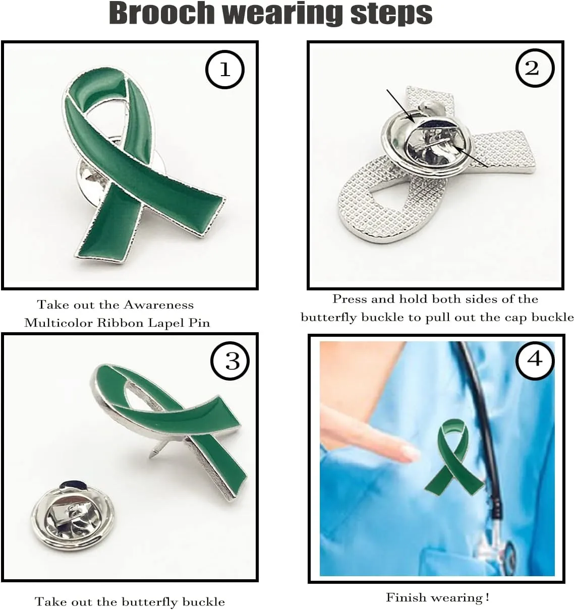 10Pcs Ribbon Pin, Mental Health Awareness Multicolor Ribbon Lapel Pins Brooch