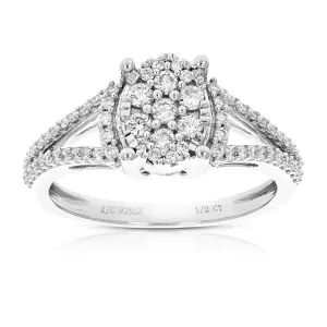 1/2 cttw Lab Grown Diamond Oval Split Engagement Rings in Silver