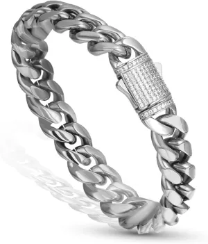 12mm Miami Cuban Link Bracelet 14K REAL Gold Plated Hypoallergenic Premium Stainless Steel Hip Hop Jewelry For Men Women Father Day Birthday Gift (No Color Fade, Double-sided Iced Out Clasp)