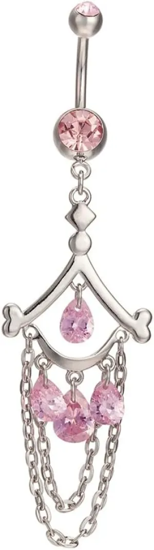 14G Vintage Chandelier Dangle Belly Button Rings for Women Stainless Steel CZ Teardrop Tassel Navel Ring 3/8" 10mm Curved Barbell Dainty Body Piercing Jewelry