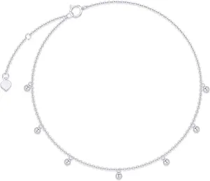 14k Gold Anklet for Women, Real Gold Tiny 2.2 mm Ball Ankle Bracelets Jewelry Gift for Her, 9.1-10.5 Inch