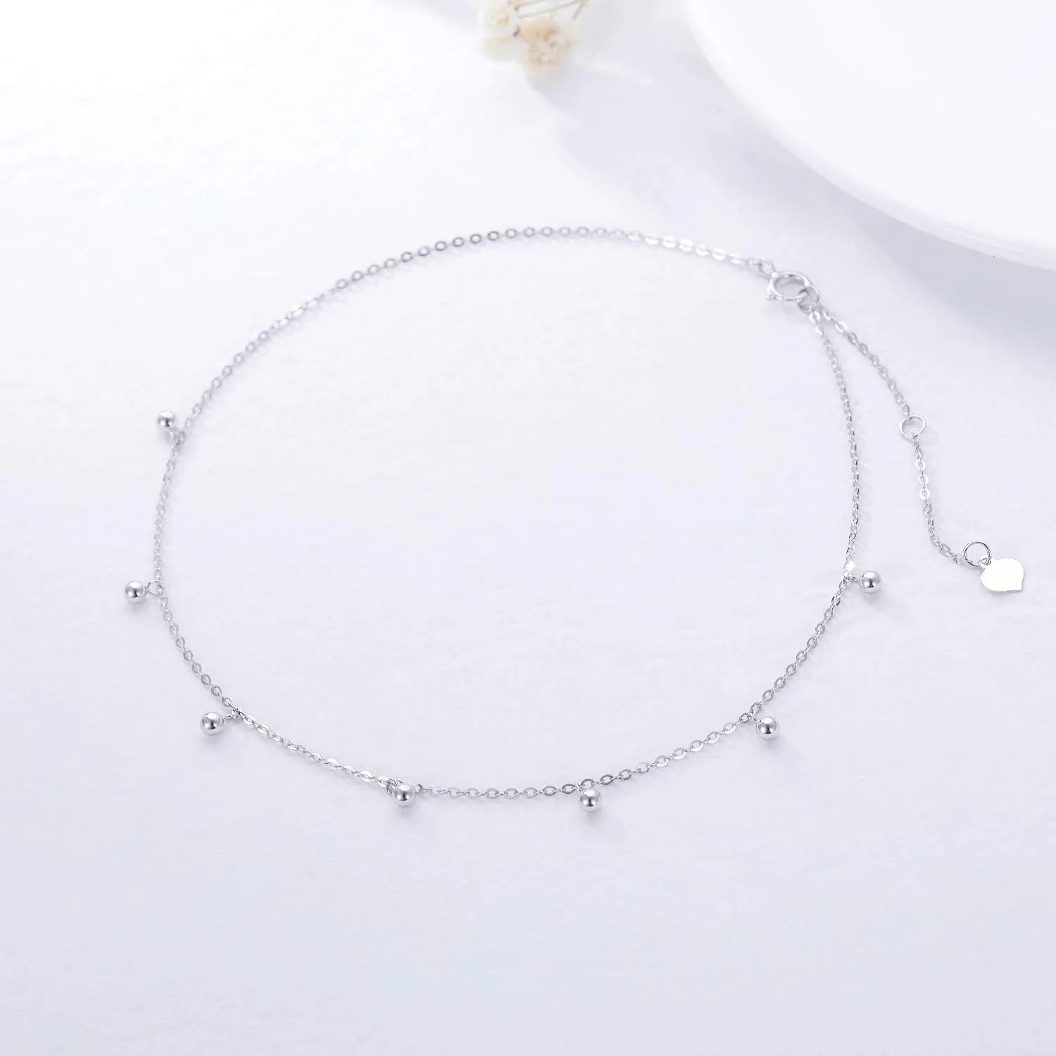 14k Gold Anklet for Women, Real Gold Tiny 2.2 mm Ball Ankle Bracelets Jewelry Gift for Her, 9.1-10.5 Inch