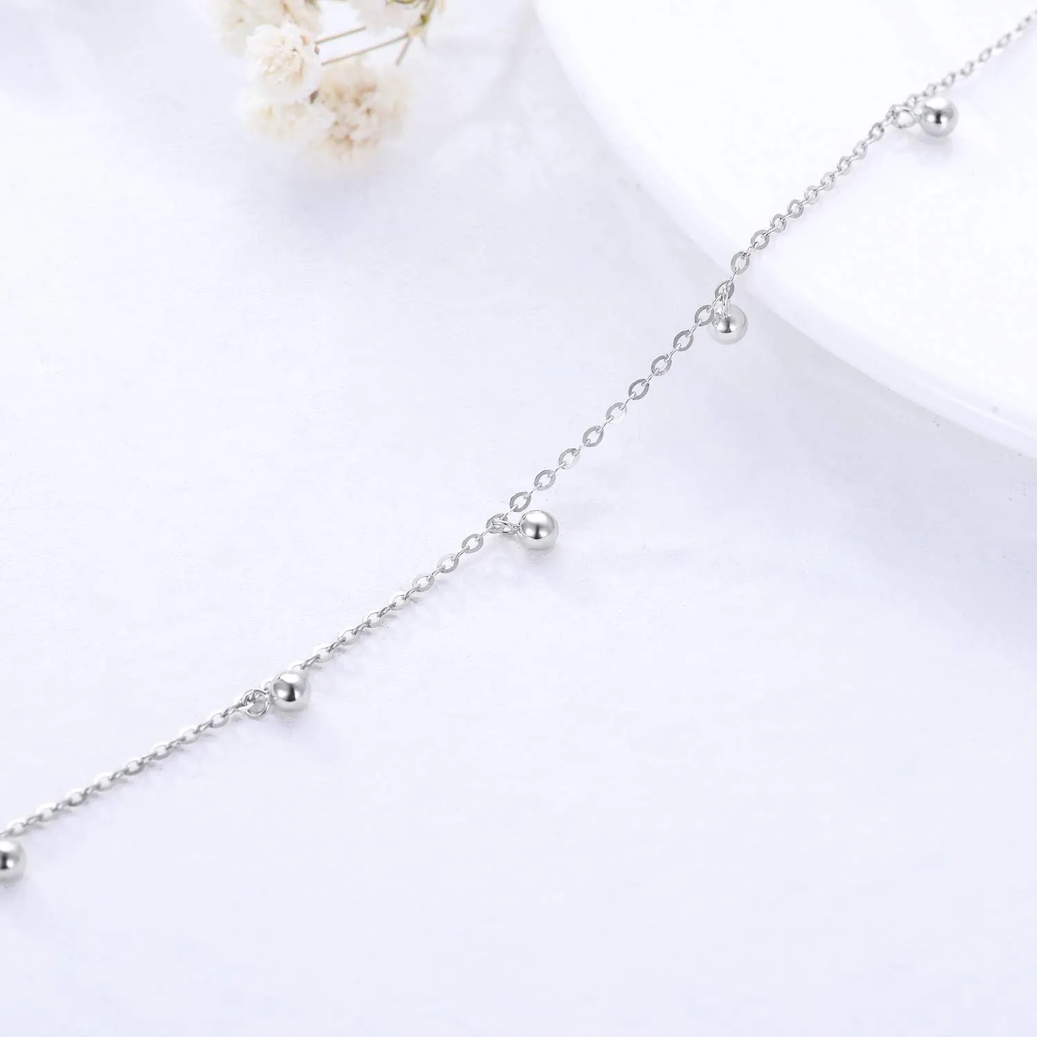 14k Gold Anklet for Women, Real Gold Tiny 2.2 mm Ball Ankle Bracelets Jewelry Gift for Her, 9.1-10.5 Inch