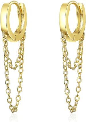 14K Gold Chain Dangle Earrings for Women,Delicate Chunky Small Hoop Huggie Statement Earrings,Minimalist Chain Drop Earrings Charm Jewelry Gifts