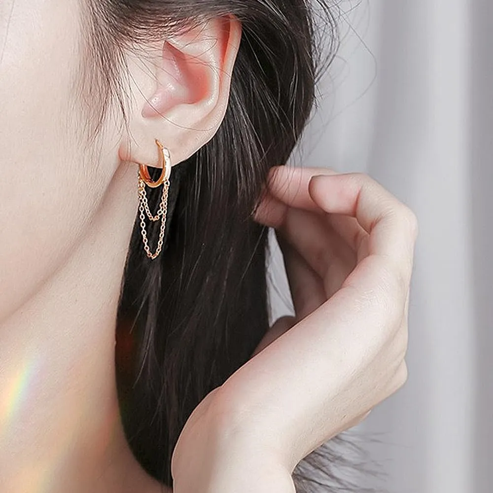 14K Gold Chain Dangle Earrings for Women,Delicate Chunky Small Hoop Huggie Statement Earrings,Minimalist Chain Drop Earrings Charm Jewelry Gifts