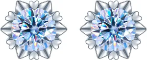 14K Gold Heart Snowflake Stud Earrings with 0.5/1ct D-Color VVS1 Round Cut Blue Diamond, Birthday Gifts for Women