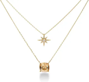 14K Gold Plated Layering Necklaces for Woman Created Opal CZ Crystal Charm Adjustable Layered Necklace with Extention Chain Hypoallergenic Trendy Fashion Jewelry