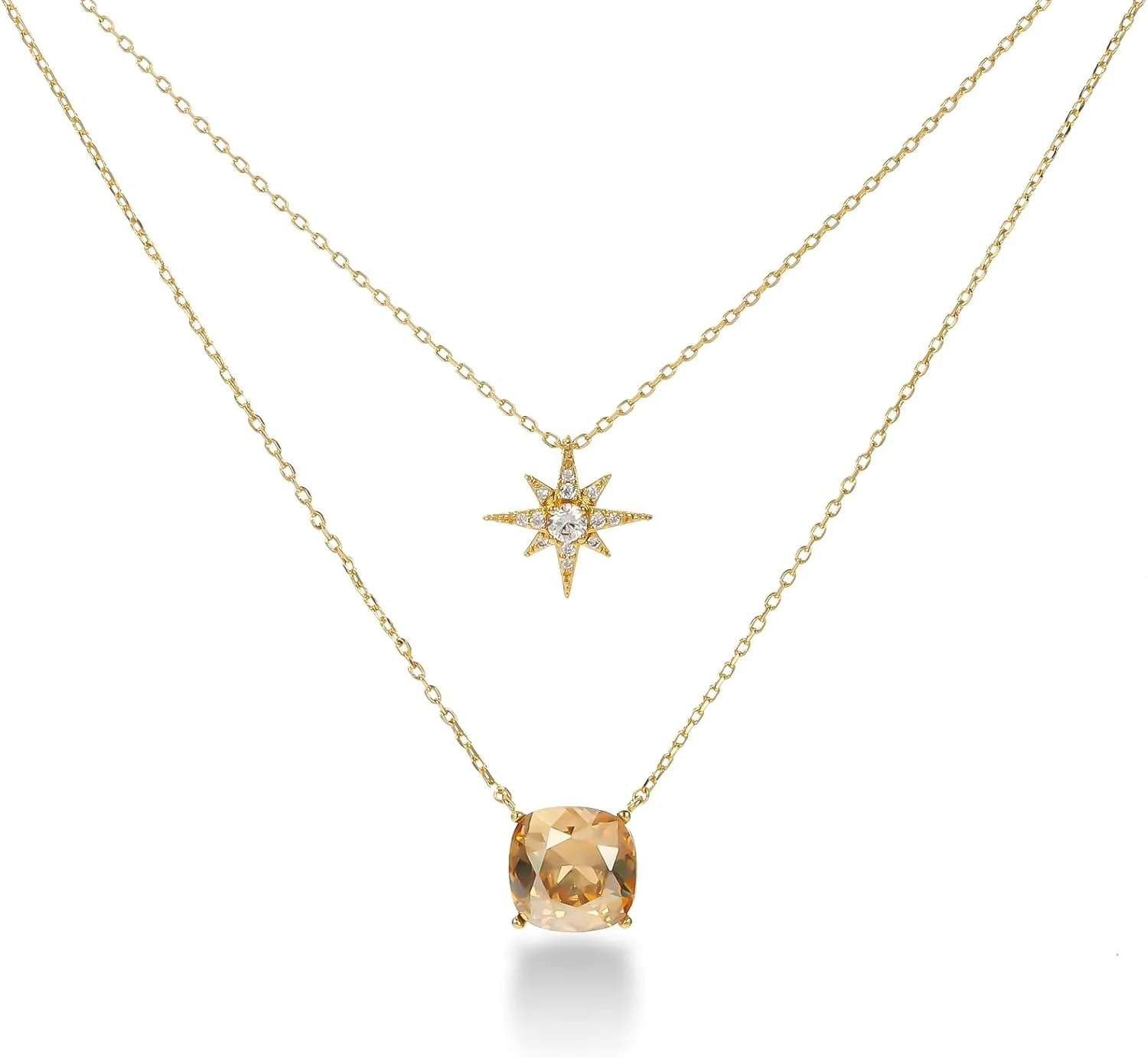 14K Gold Plated Layering Necklaces for Woman Created Opal CZ Crystal Charm Adjustable Layered Necklace with Extention Chain Hypoallergenic Trendy Fashion Jewelry