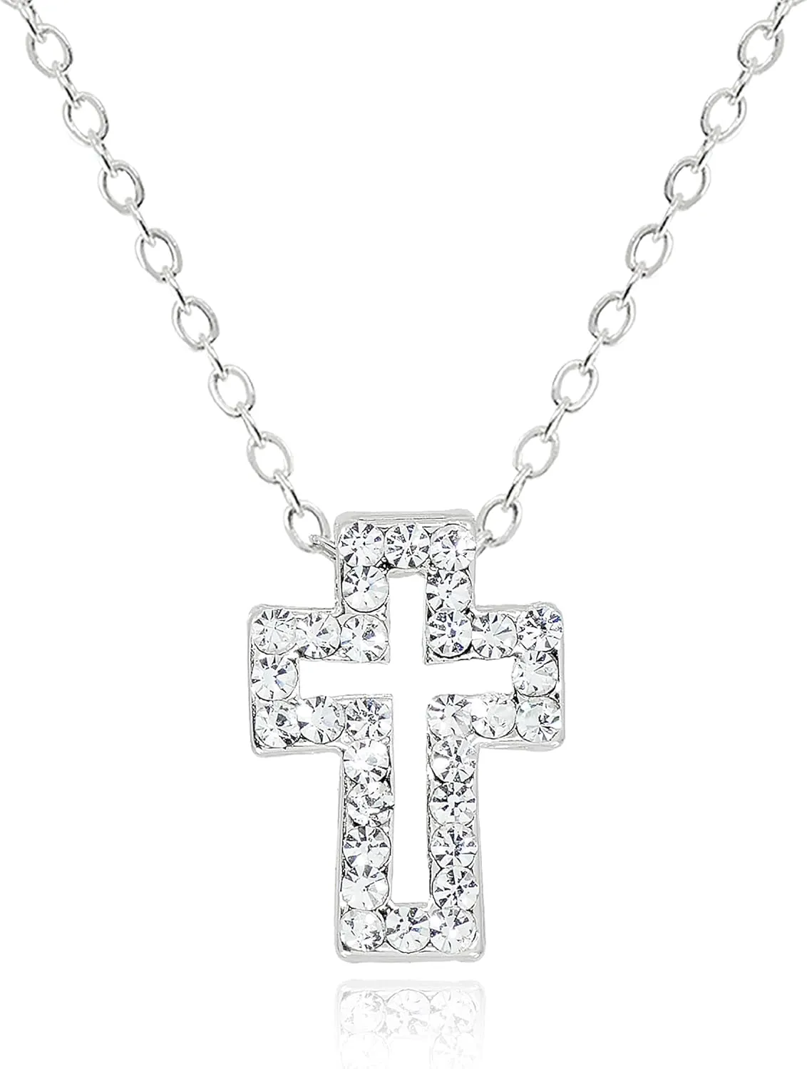 14K Gold Plated Pave Cross Necklace for Women  Dainty CZ Floating Open Cross Pendant Christian Jewelry  Non Tarnish Adjustable Chain Necklaces 19 Inch [CXN-OL]