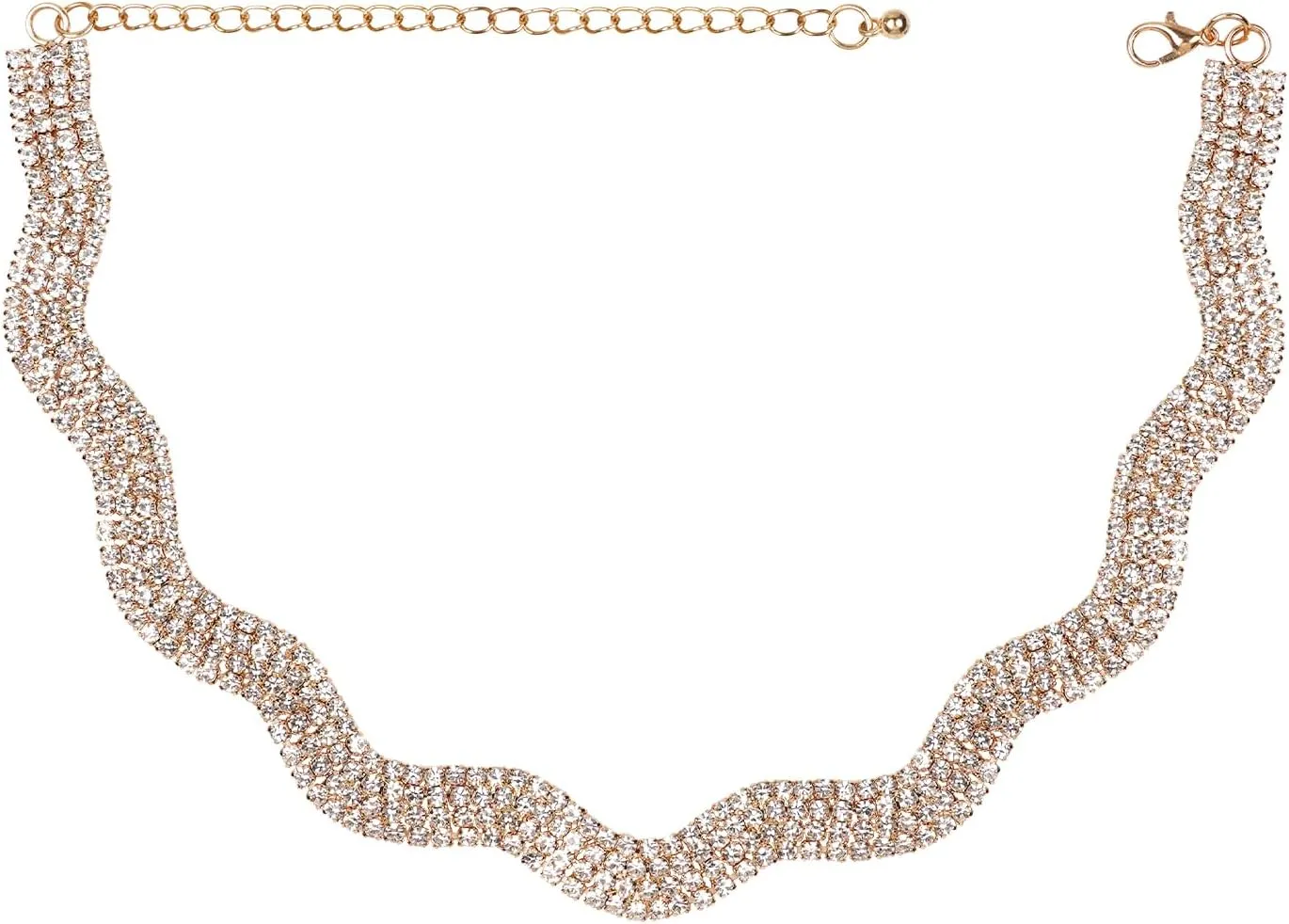 14K Gold Plated Rhinestone Choker Necklace, Sparkly Wave-shaped Diamond Necklace Dainty Crystal Choker Necklace for Women