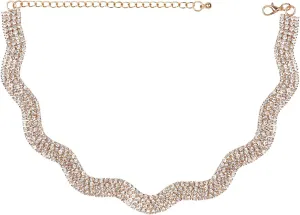 14K Gold Plated Rhinestone Choker Necklace, Sparkly Wave-shaped Diamond Necklace Dainty Crystal Choker Necklace for Women
