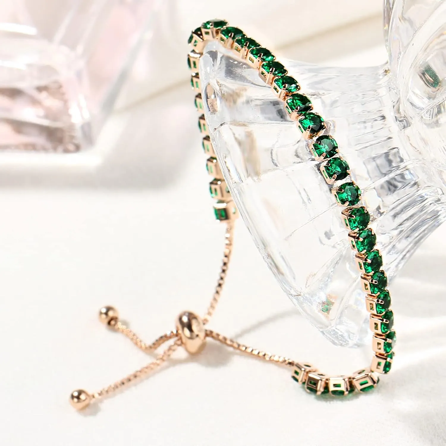 14K Gold Plated Tennis Bracelets Colorful Sparkling Cuban Zirconia Adjustable Ice Out Link Chain Slider Bangle Jewelry Dainty Bracelet for Women