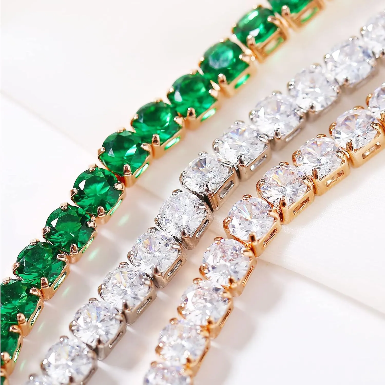 14K Gold Plated Tennis Bracelets Colorful Sparkling Cuban Zirconia Adjustable Ice Out Link Chain Slider Bangle Jewelry Dainty Bracelet for Women