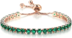 14K Gold Plated Tennis Bracelets Colorful Sparkling Cuban Zirconia Adjustable Ice Out Link Chain Slider Bangle Jewelry Dainty Bracelet for Women