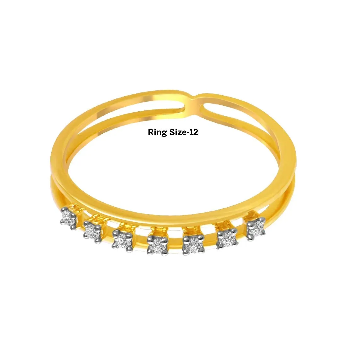 14K Gold Ring With A Double Band Design And A Row Of Diamond Accents Set On The Overlapping Band