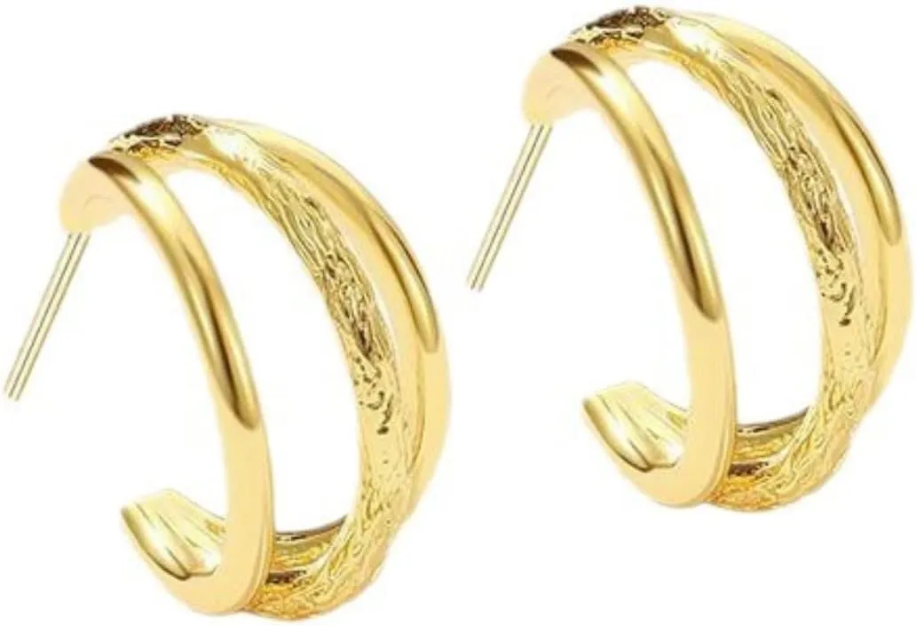14K Gold Triple Hoop Earrings Elegant Claw Hoop Earrings S925 Sterling Silver Ear Posts Hypoallergenic for Women