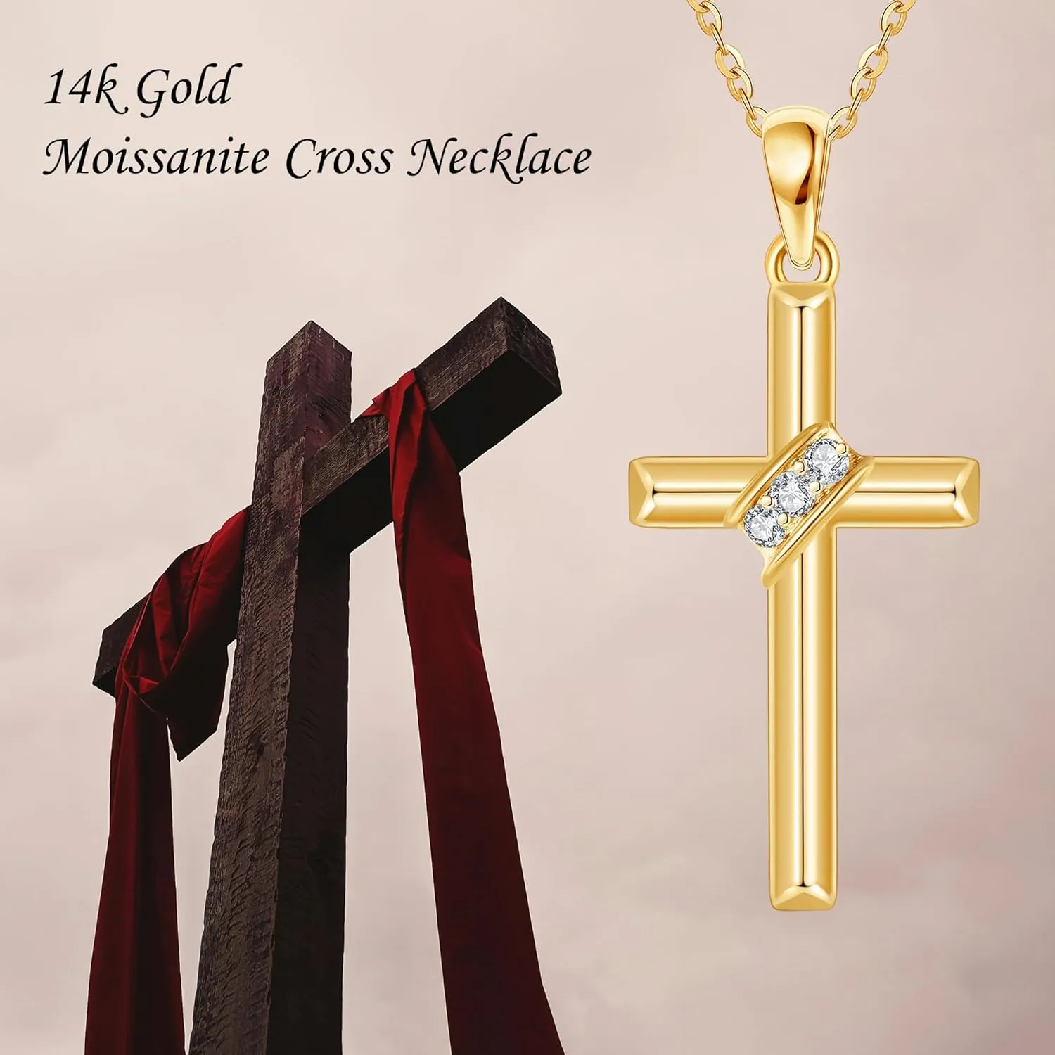 14k Real Gold Cross Infinity/Angel Wings/Horn Necklace, Delicate Pendant Gifts For Women Mom Lover, Wedding Valentines Day Christmas Gift Jewelry