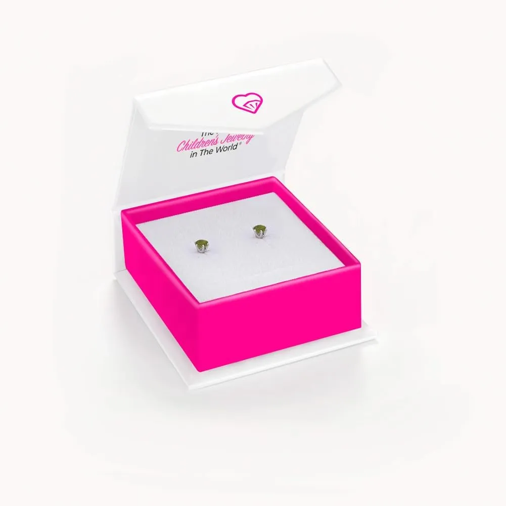 14k White Gold 4mm Baby Girl's Round Simulated Birthstone Prong Setting Screw Backs for Infants & Toddlers - Elegant Round Stud Cubic Zirconia Earrings For a Girls Birthday