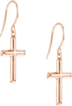 14K White Gold Cross Dangle Earrings Fish Hook Closure Elegant Faith-Inspired Earrings - 14K White Gold - by Dazyle