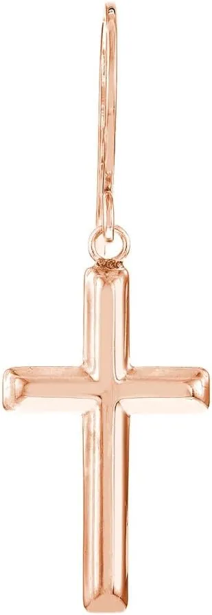 14K White Gold Cross Dangle Earrings Fish Hook Closure Elegant Faith-Inspired Earrings - 14K White Gold - by Dazyle