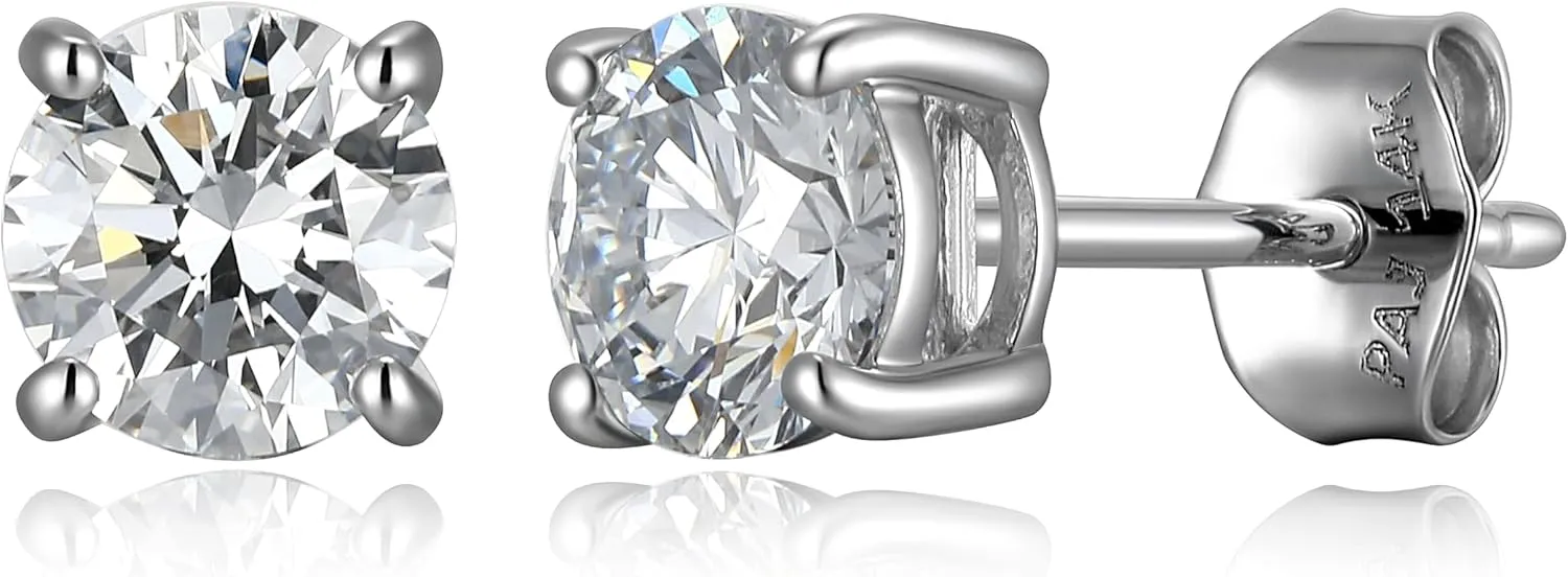 14K White Gold Rhodium Plated Lab Grown Diamond Carat Stud Earrings for Women - White Gold Earrings for Women, Secure Fastening with Butterfly Backs, Elegant Jewelry for Her
