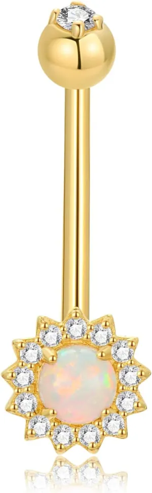 14K Yellow Gold Belly Rings 14G 1.6mm Solid 14K Gold Belly Button Ring Navel Body Piercing Jewelry for Women