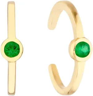 14K Yellow Gold Emerald Bezel Ear Cuffs - 2.0mm Gauge - by Dazyle