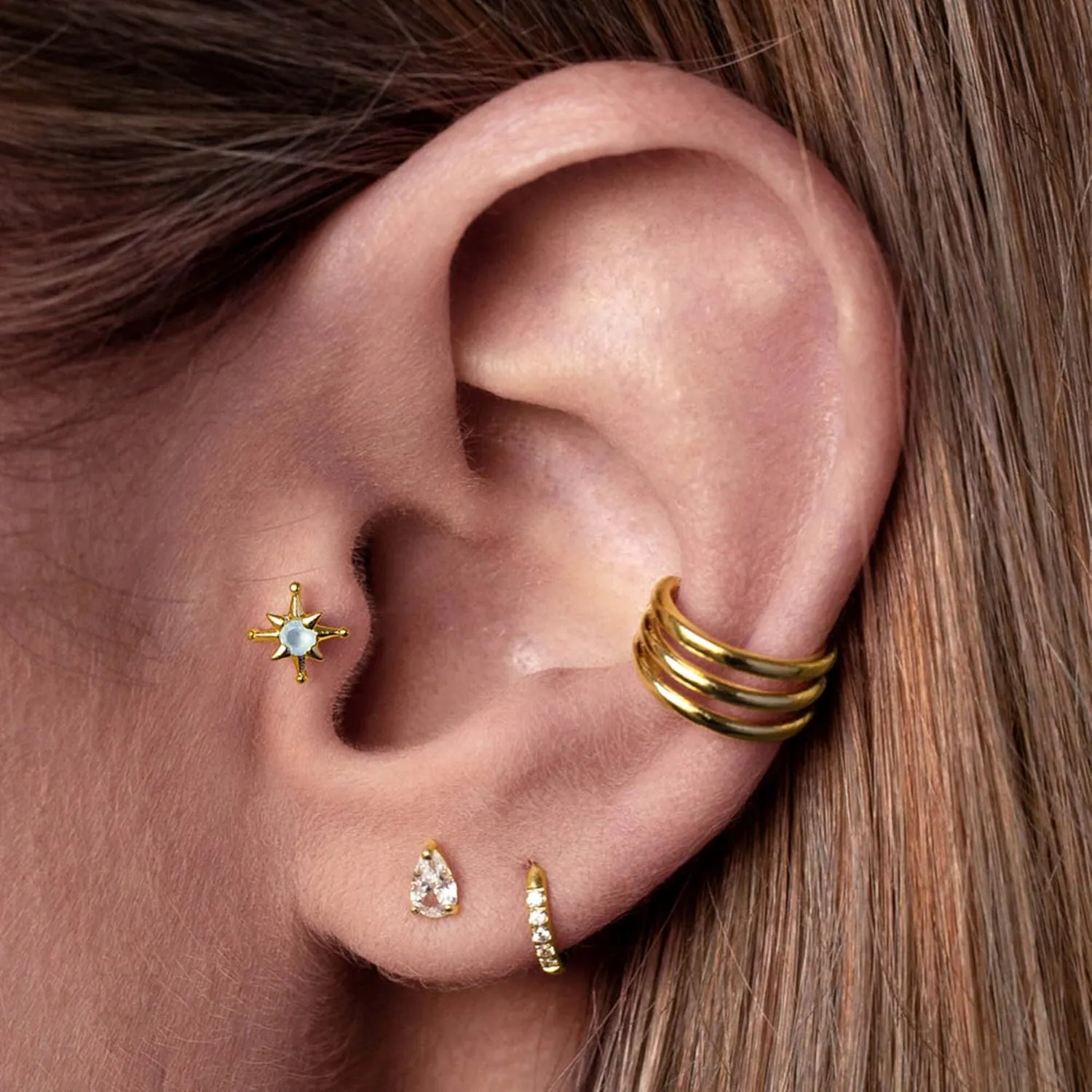 14kt Solid Gold Triple Wire Ear Cuff  Delicate Cuff  Three Band Cuff  Simple Minimalist Ear Cuff  Helix Piercing  Gift For Her.