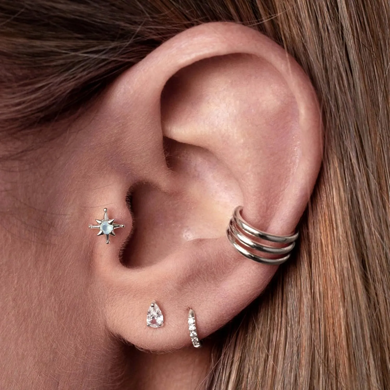 14kt Solid Gold Triple Wire Ear Cuff  Delicate Cuff  Three Band Cuff  Simple Minimalist Ear Cuff  Helix Piercing  Gift For Her.