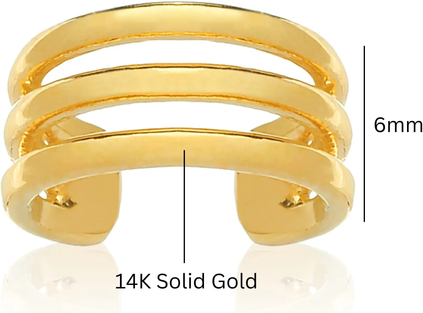 14kt Solid Gold Triple Wire Ear Cuff  Delicate Cuff  Three Band Cuff  Simple Minimalist Ear Cuff  Helix Piercing  Gift For Her.