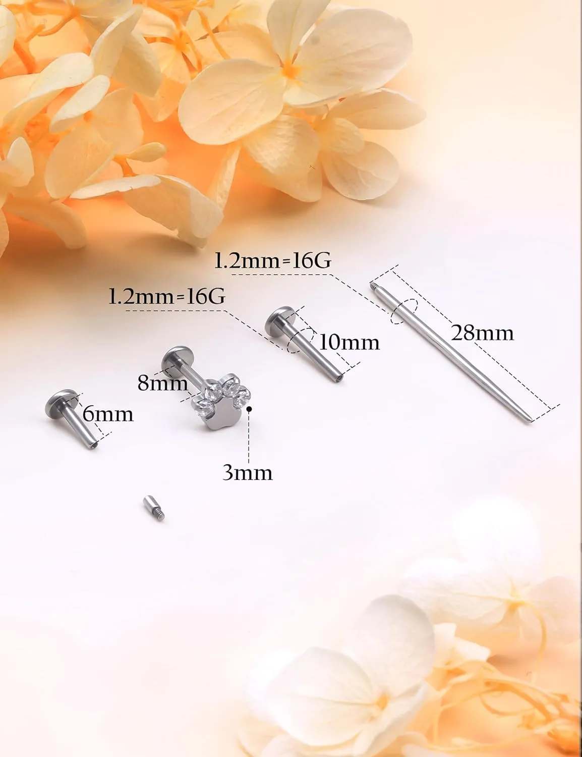 16g F136 Titanium Internal Thread lip rings Studs CZ Stud Piercing Jewelry for Tragus/Nose/Helix/Conch/Medusa/Lip/Labret - Helix Tragus Cartilage Earring for Women Men