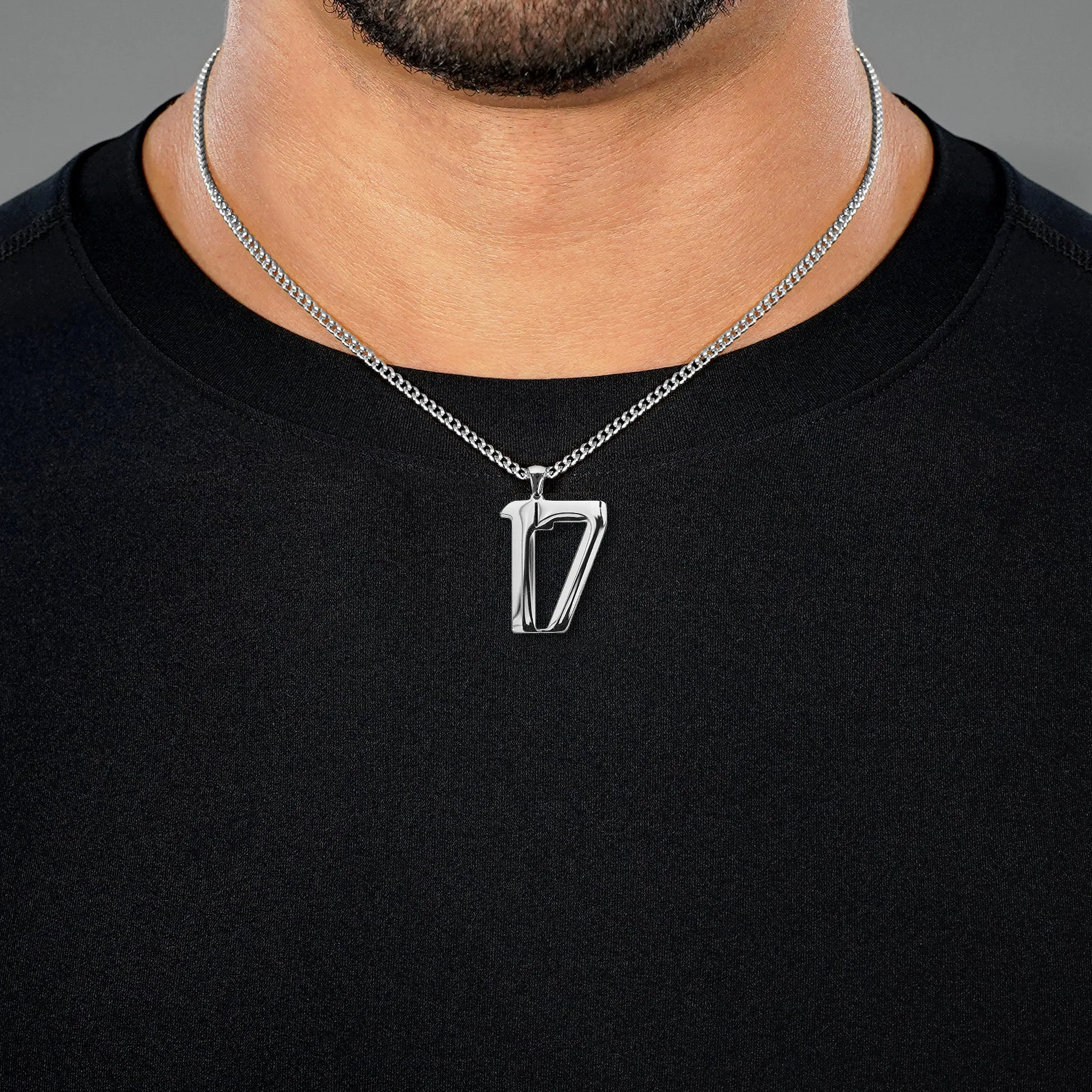17 Number Pendant with Chain Necklace - Stainless Steel