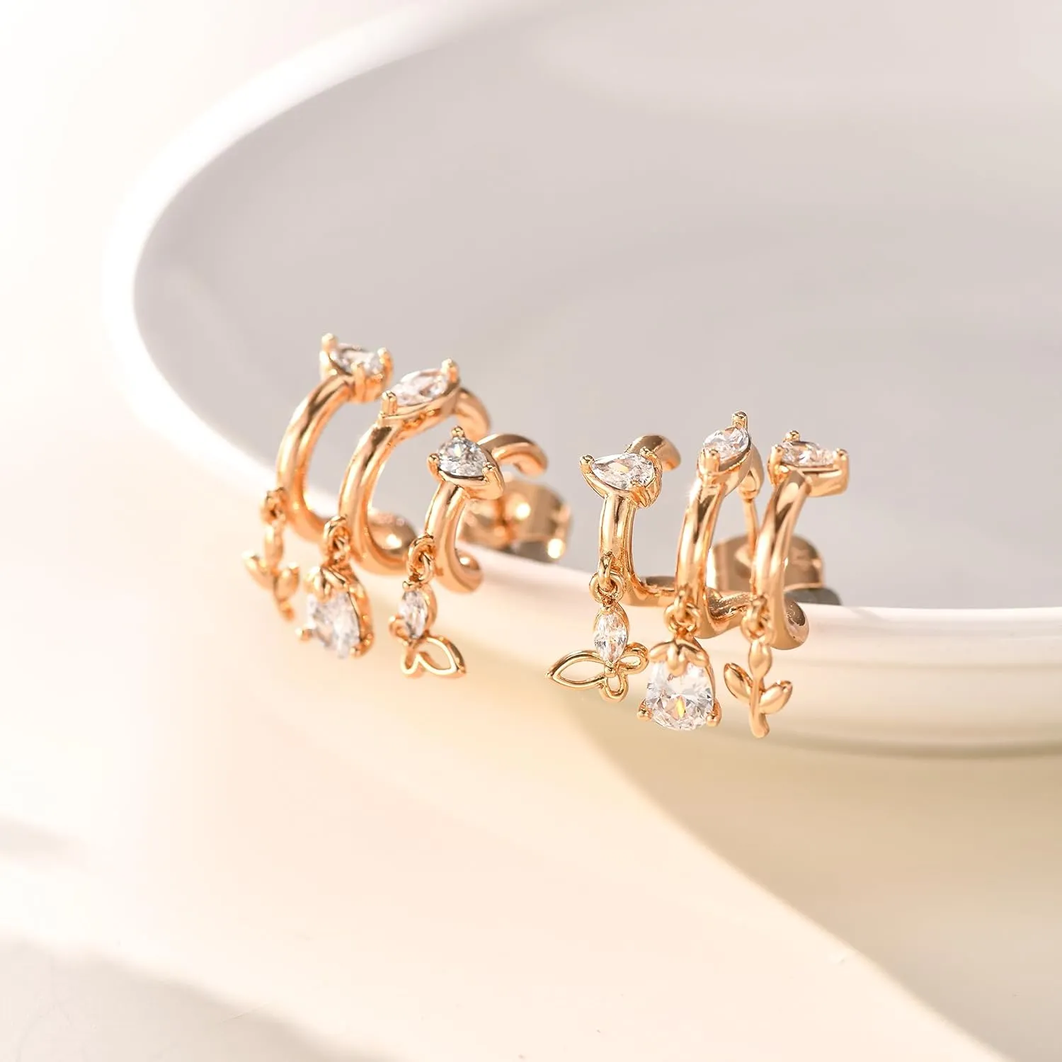 18K Gold Plated Cross Diamond Set Ball Pendant Hoop Earrings for Women, Fashion Diamond Pendant Gold Earrings, Delicate Hoop Earrings for Women